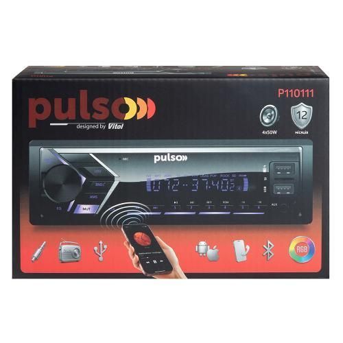 Автомагнітола Pulso-110111:RGB, USB, FM, RCA, LCD-дисплей, 4х50 Вт, керування через Bluetooth