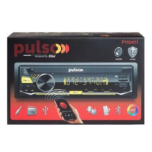 Автомагнітола Pulso-110411:RGB, USB, FM, RCA, LCD-дисплей, 4х50 Вт, керування через Bluetooth