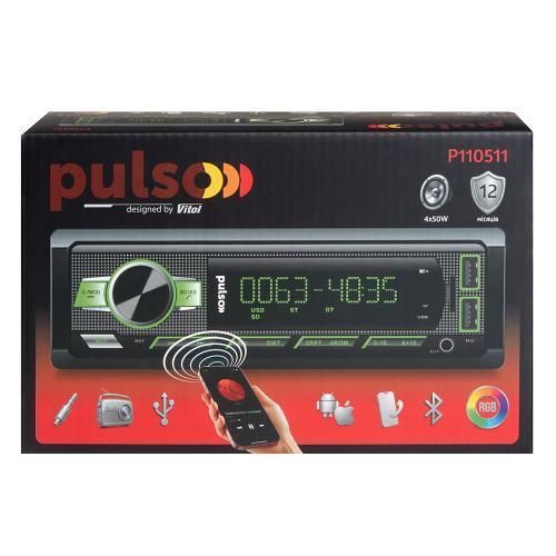 Автомагнітола Pulso-110511:RGB, USB, FM, RCA, LCD-дисплей, 4х50 Вт, керування через Bluetooth