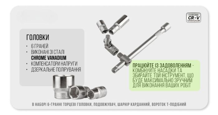 Набір головок 1/4", 17 предметів 4-13 мм